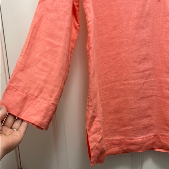 Lilly Pulitzer 100% Linen Salmon Pink Collared Long Sleeve Blouse - Size Small - Picture 6 of 13